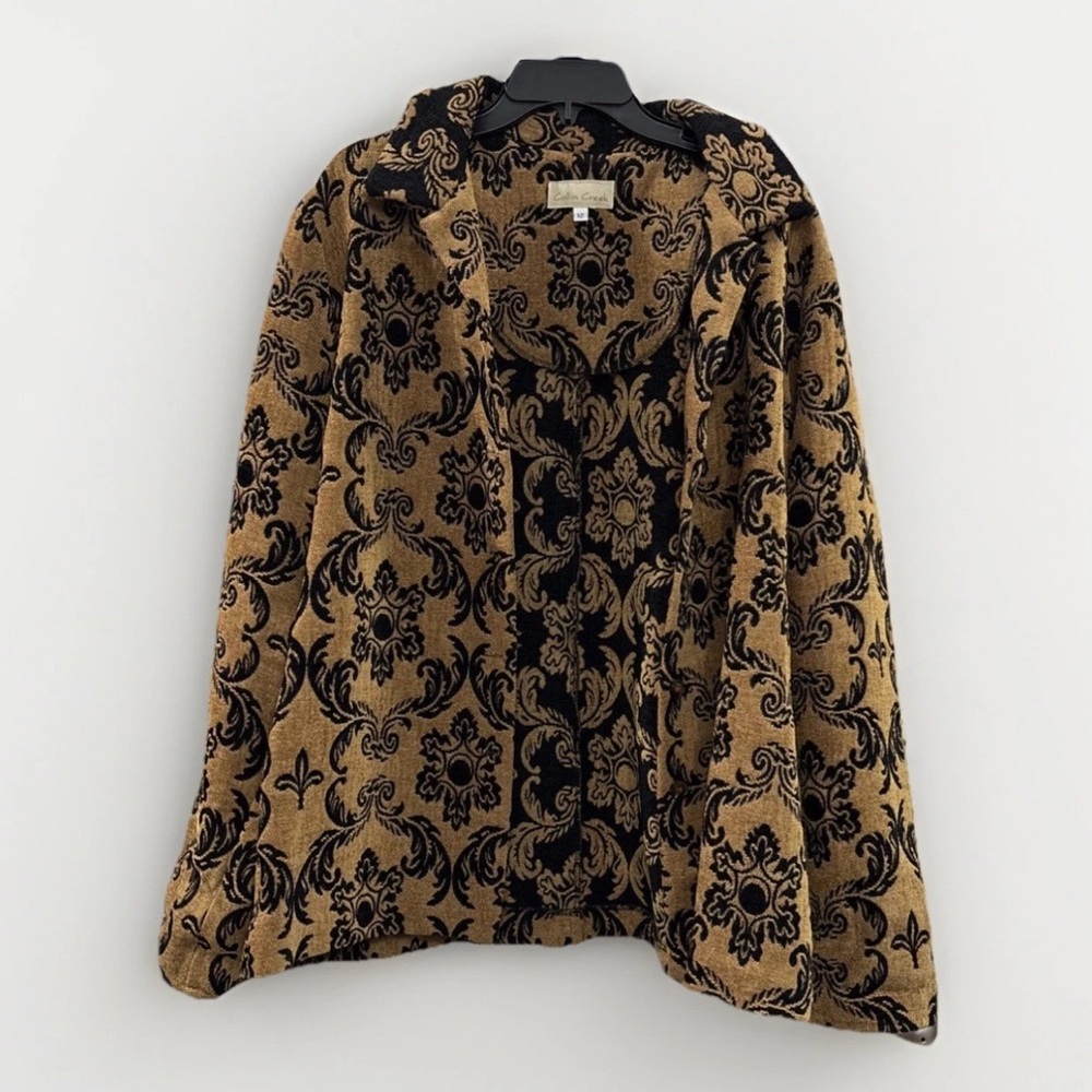 Vintage Collin Creek Sz 12 Black Gold Blazer Jacket Floral Damask Flocked USA - Picture 3 of 9